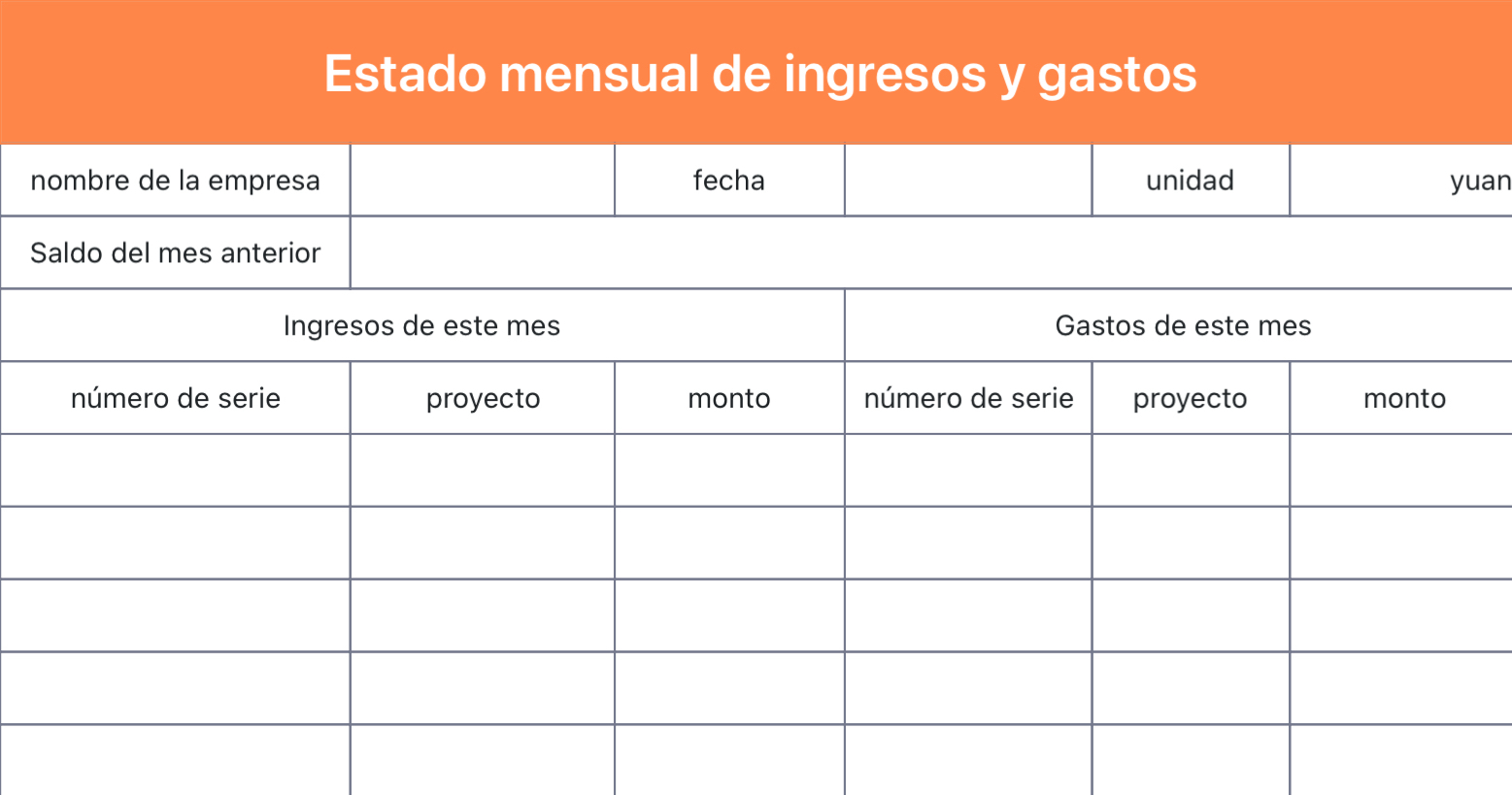 Estado mensual de ingresos y gastos